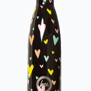 HYPE BLACK MULTI HEART GOLD GLITTER OVERLAY METAL BOTTLE