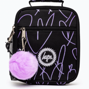 HYPE BLACK PURPLE GLITTER SCRIBBLE HEART LUNCH BOX